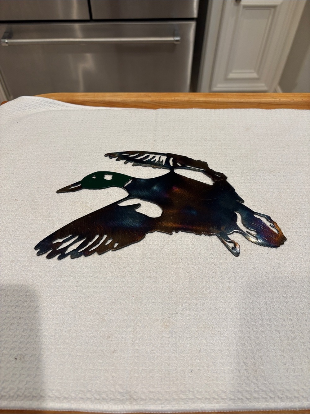 Decorative Flying Duck Metal Wall Art - Iridescent Finish